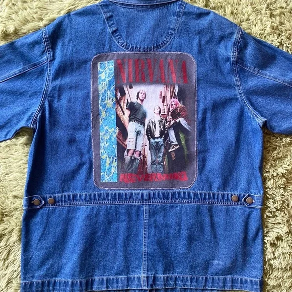 Vintage Uycycled Crossroads Denim Jacket W/ Custom Nirvana Embroidered Patch - Picture 2 of 16